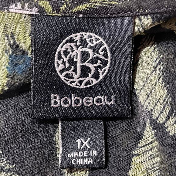 Bobeau Dark Floral Sheer Chiffon Blouse Size 1X Bohemian Flowy Casual Office - Picture 8 of 10